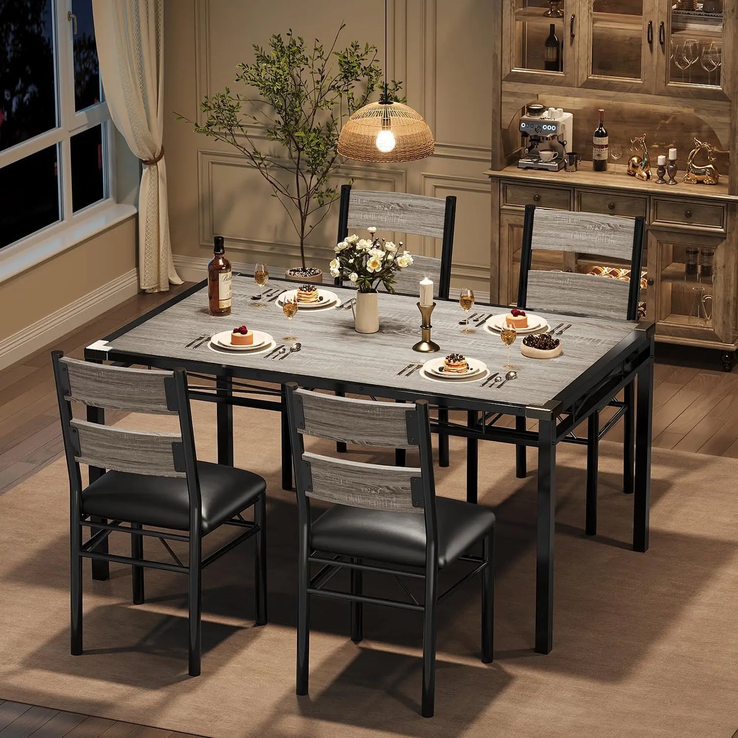 Wood Kitchen Table Set With 4 Chairs