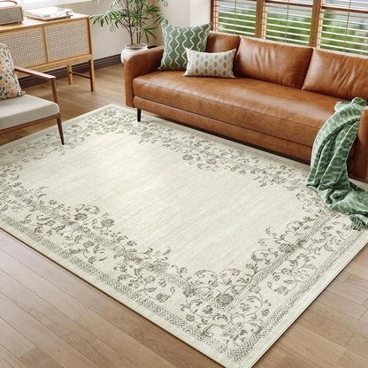 Floral Bordered Large Area Rug