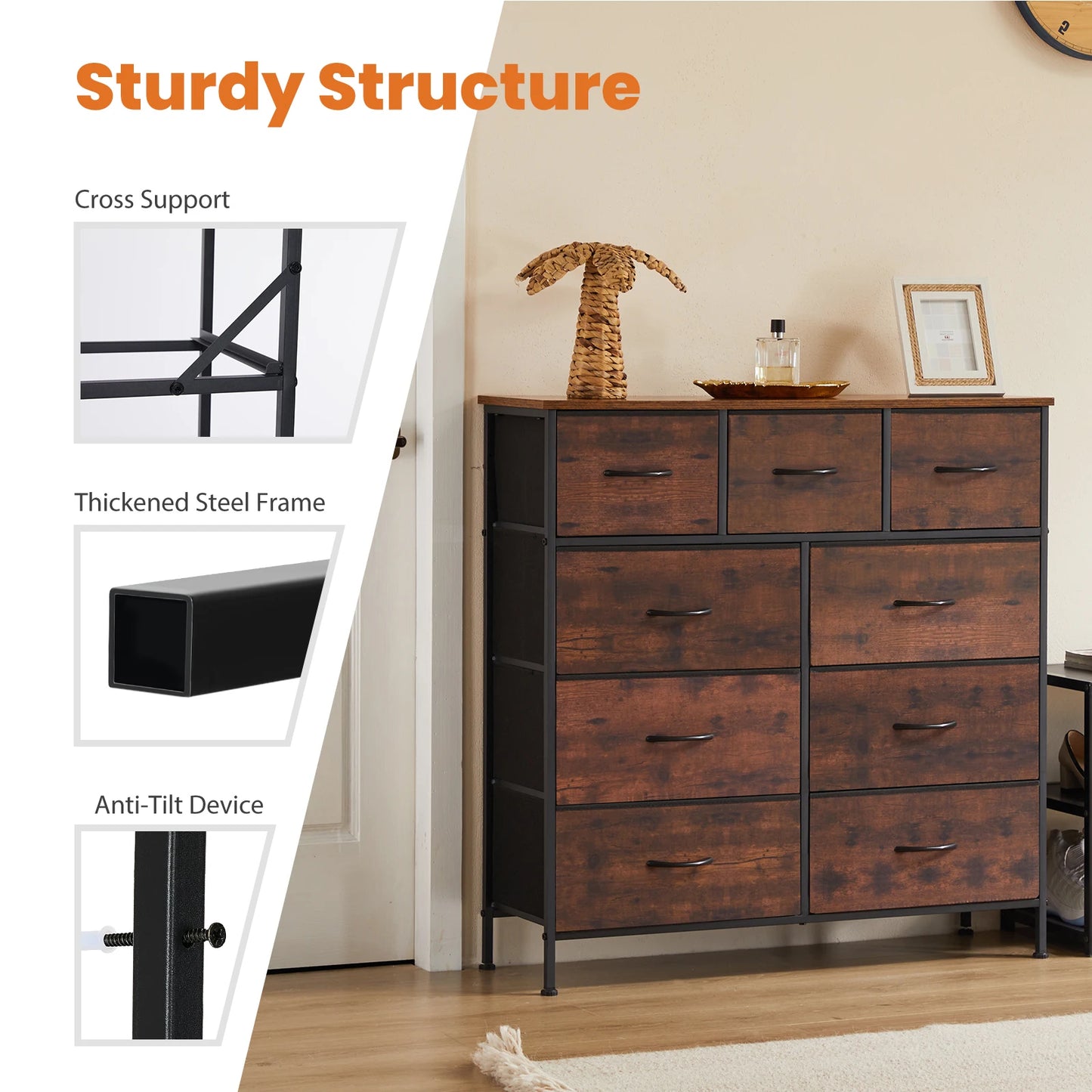 JHK Tall Wardrobe Chest With 9 Drawer
