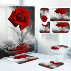 Red Rose Four-piece Shower Curtain Set
