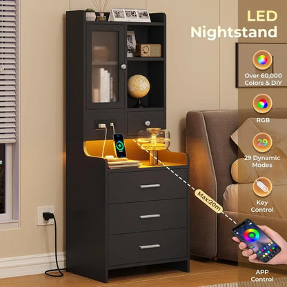 Set Of 2 Tall Black Night Stands