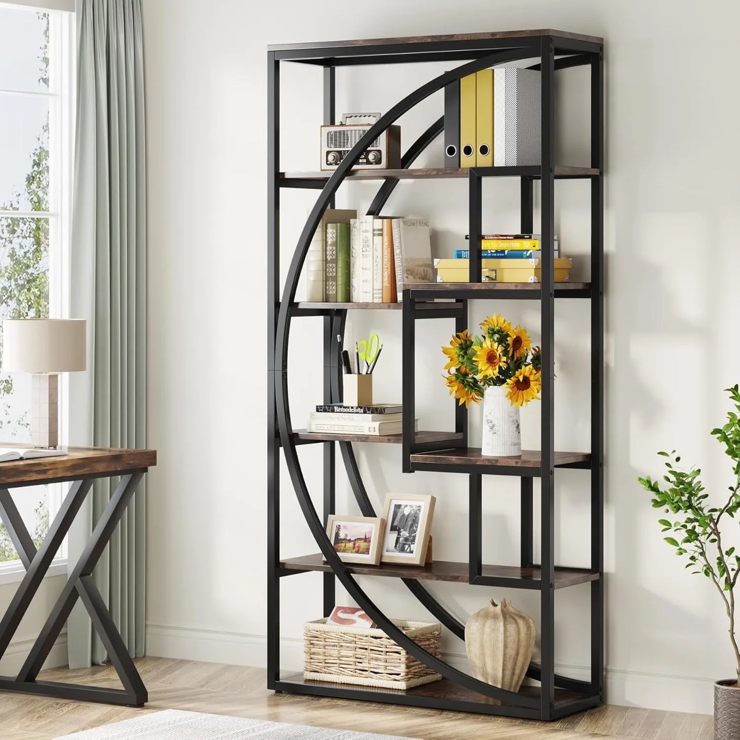 Bookshelf, Industrial 5-Tier Etagere Bookcase