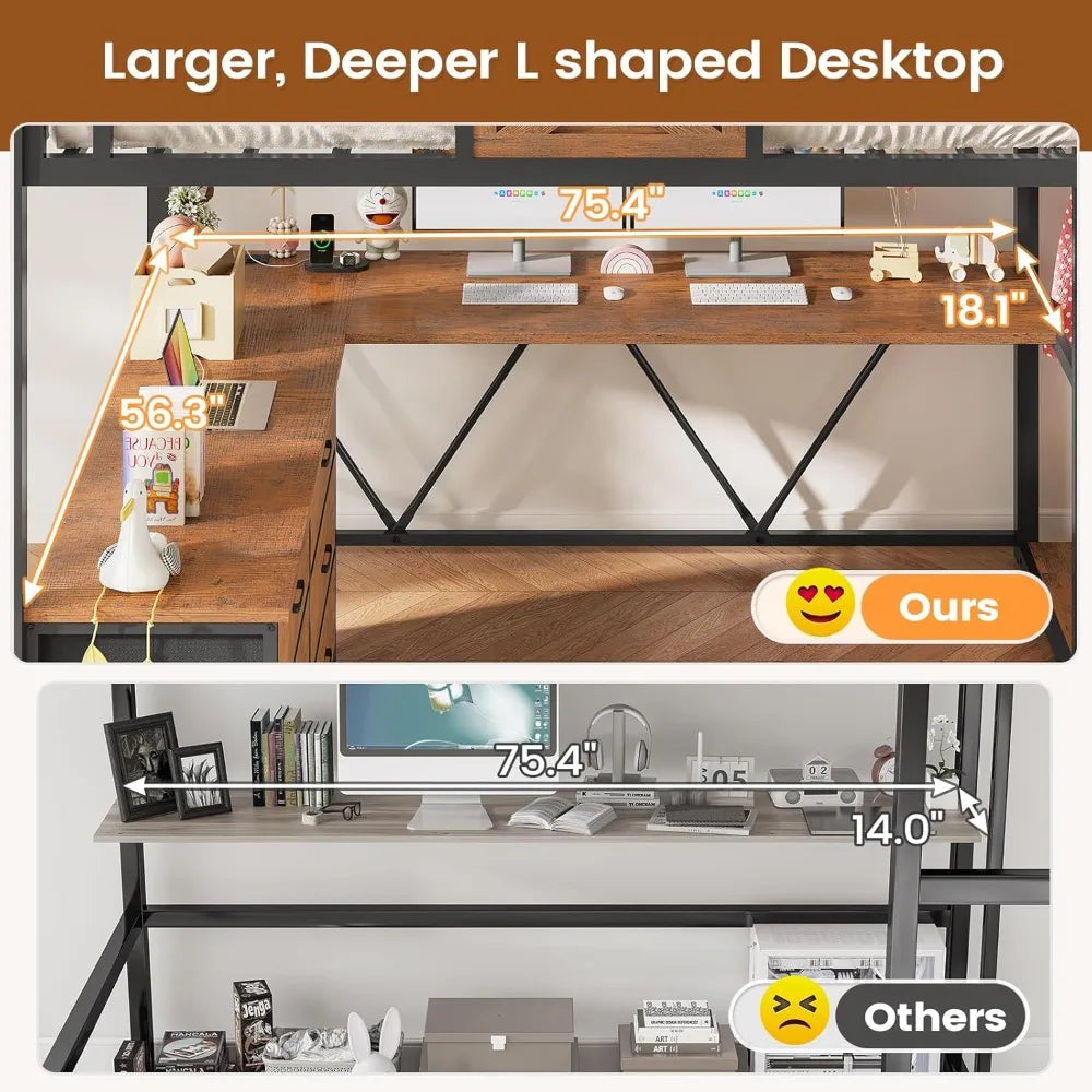 Full Size Loft Bed WDesk Storage Stairs 6 Drawers