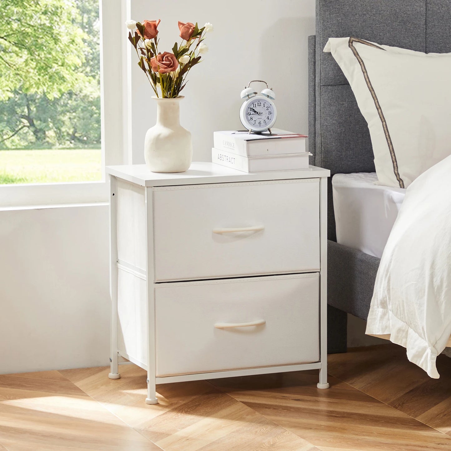 JHK Nightstand 2 Fabric Drawers Cabinet Furniture