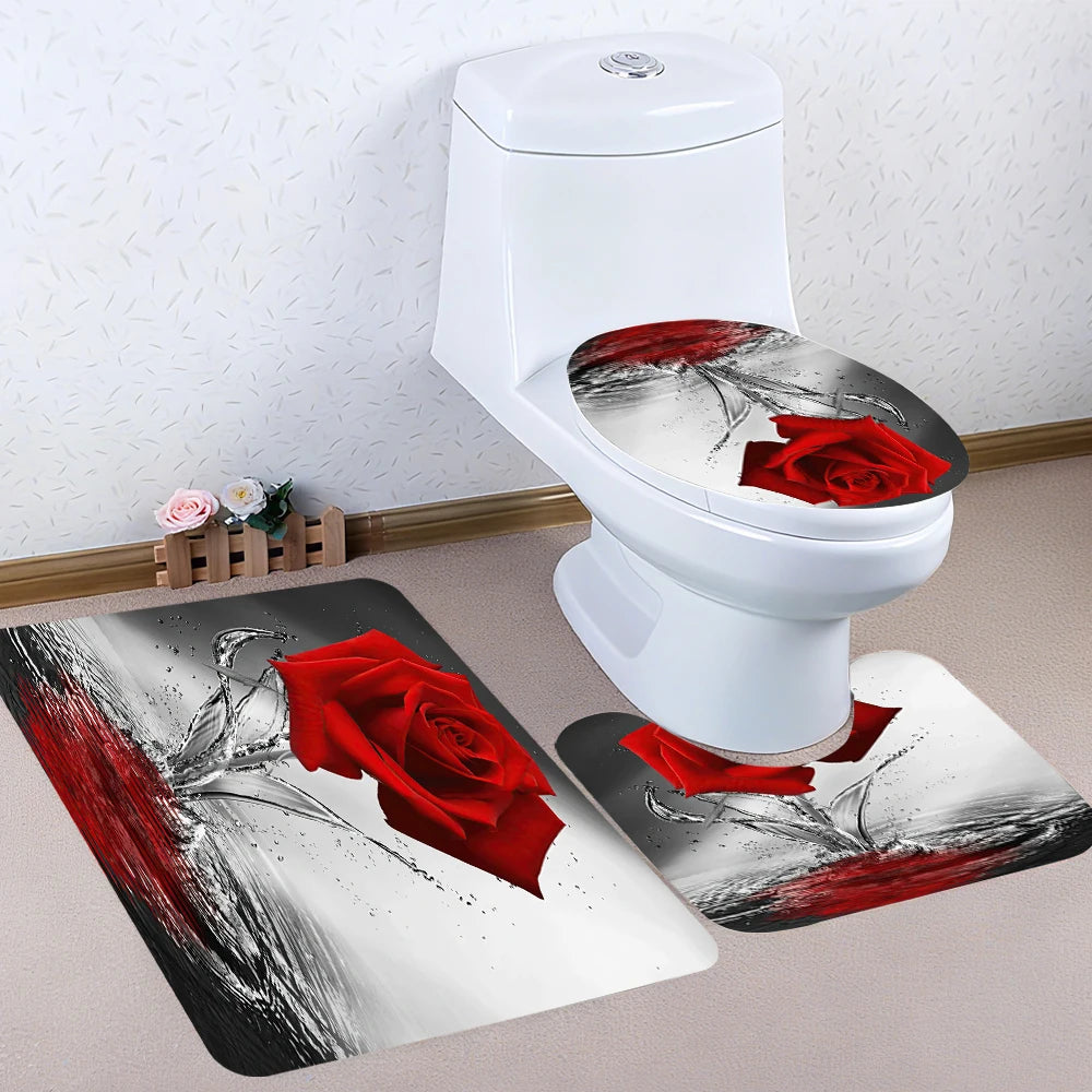 Red Rose Four-piece Shower Curtain Set