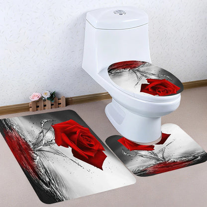 Red Rose Four-piece Shower Curtain Set