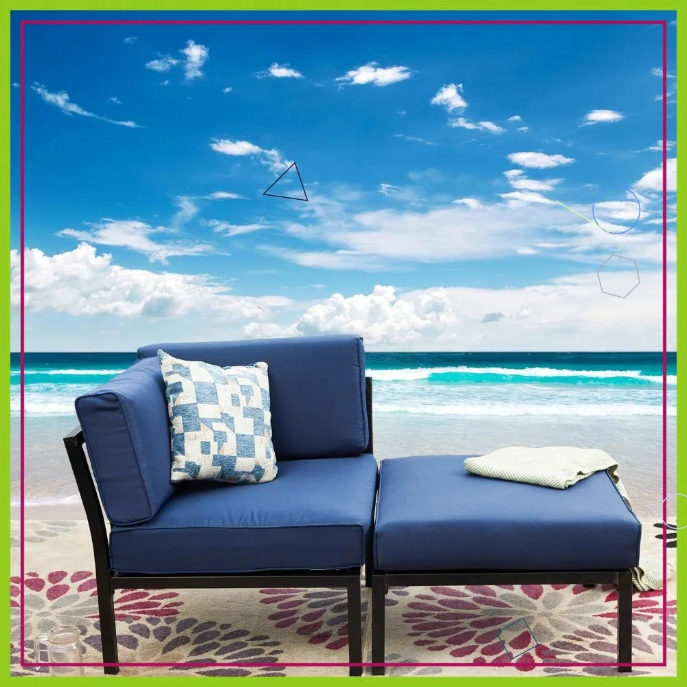 2 Piece Patio Sectional Corner Sofa With Ottoman