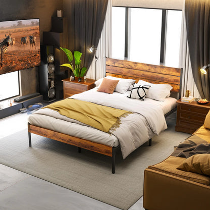 JHK Queen Size Metal Platform Bed Frame