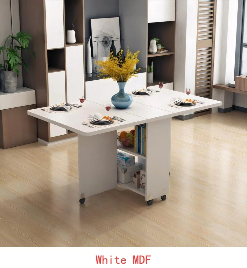 Space Saving Foldable Dining Table W/Storage And Wheels