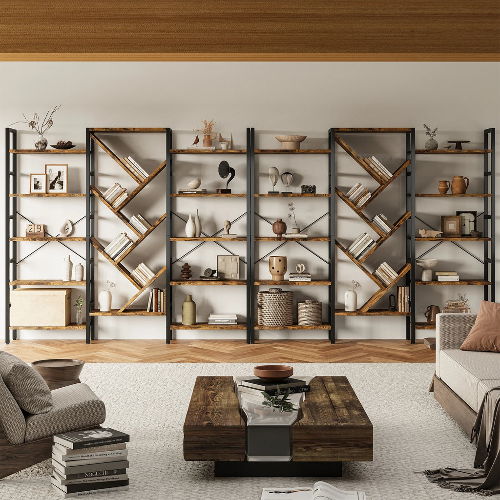 Triple 5 Tier Bookshelf 17 Display Shelves