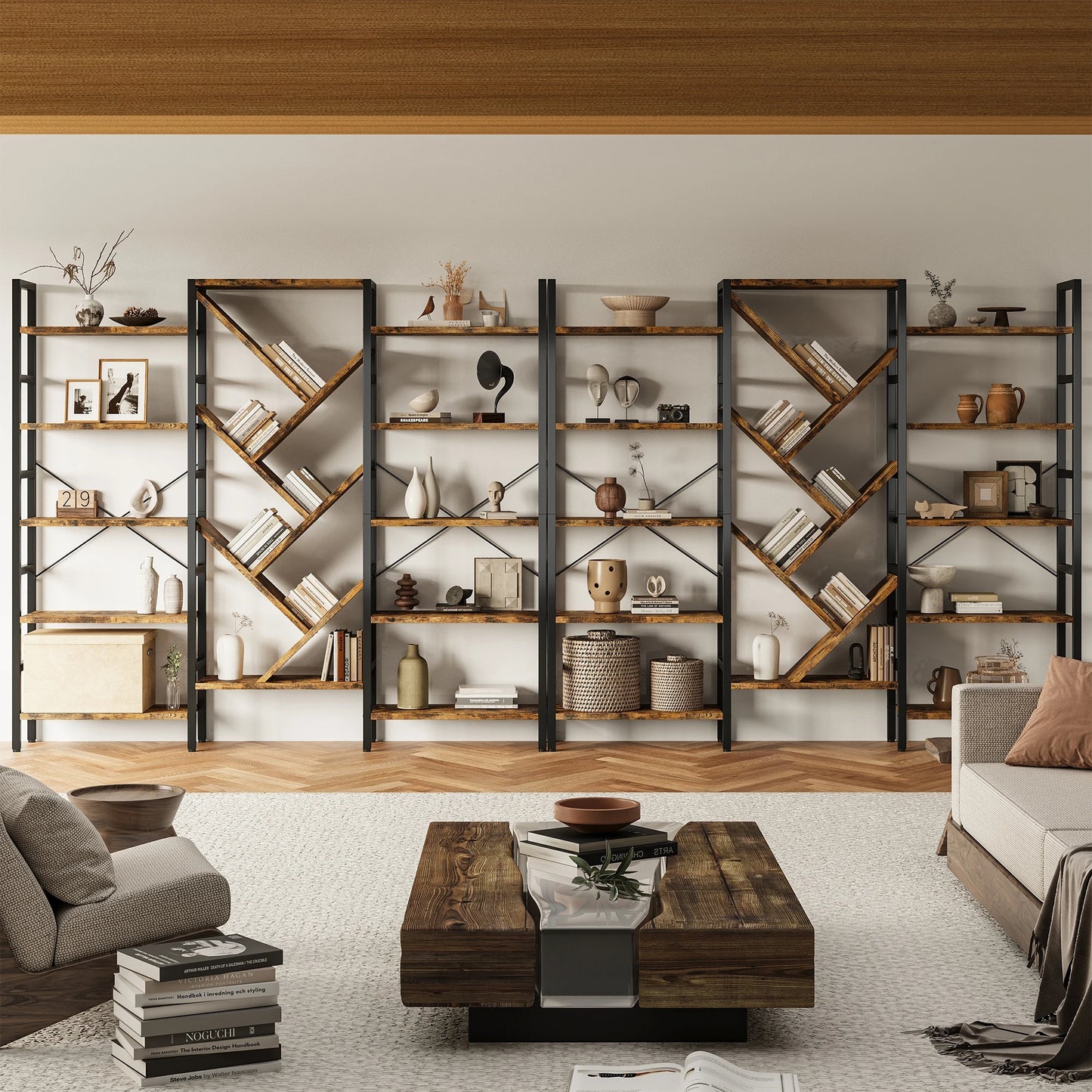 Triple 5 Tier Bookshelf 17 Display Shelves