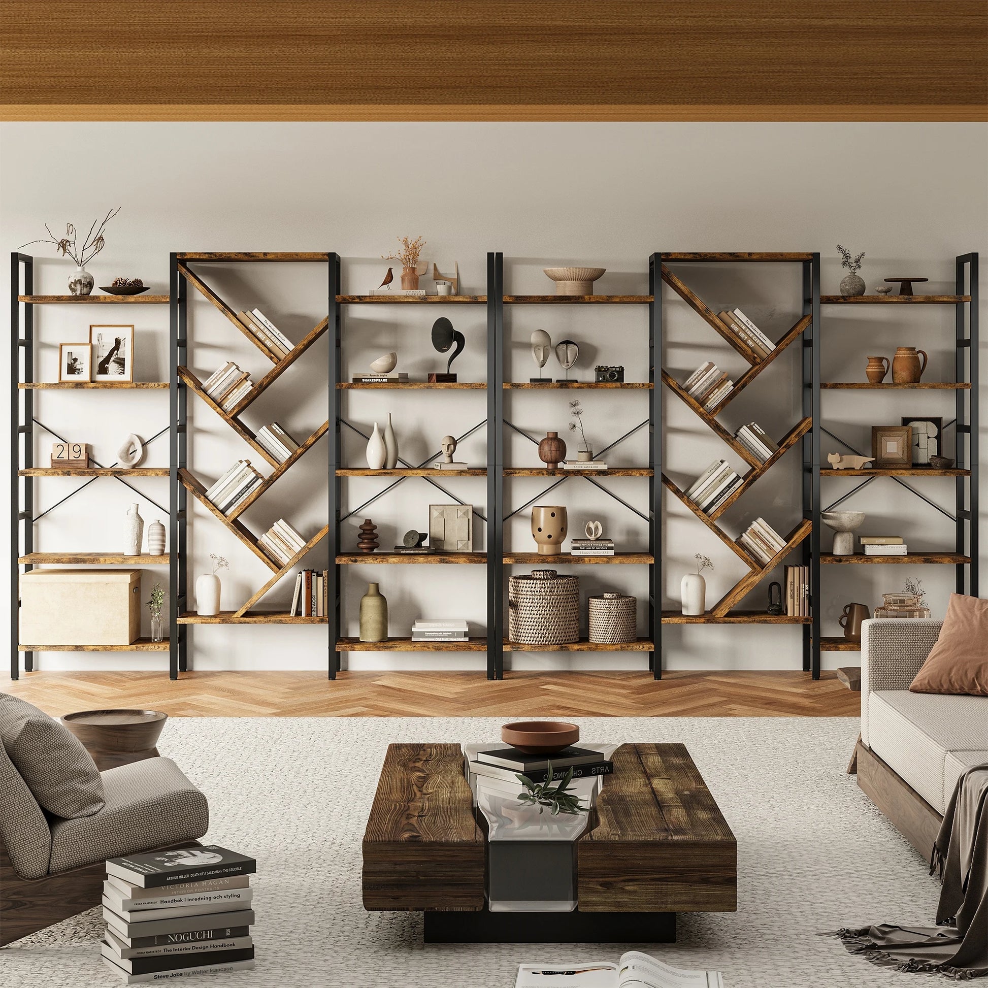 Triple 5 Tier Bookshelf 17 Display Shelves
