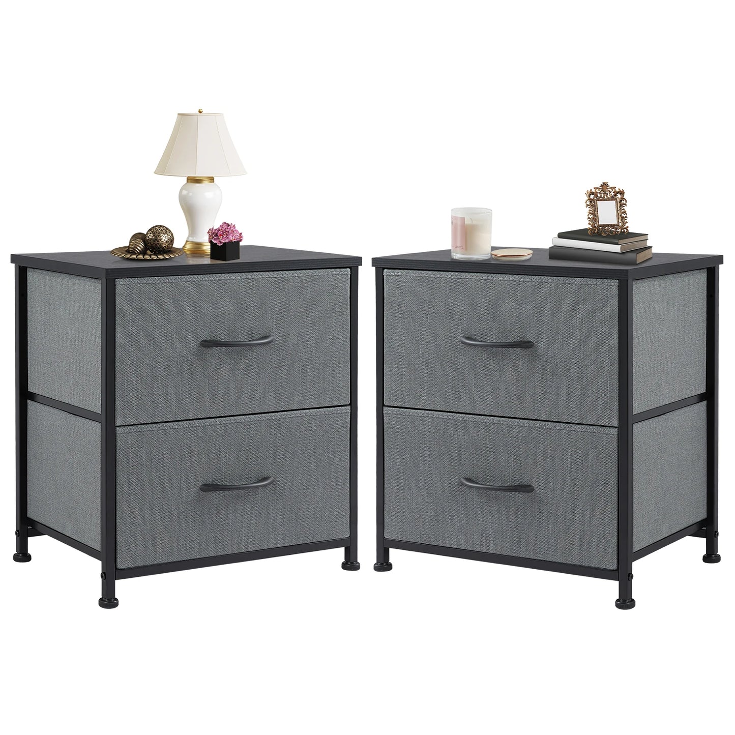 JHK Nightstand 2 Fabric Drawers Cabinet Furniture