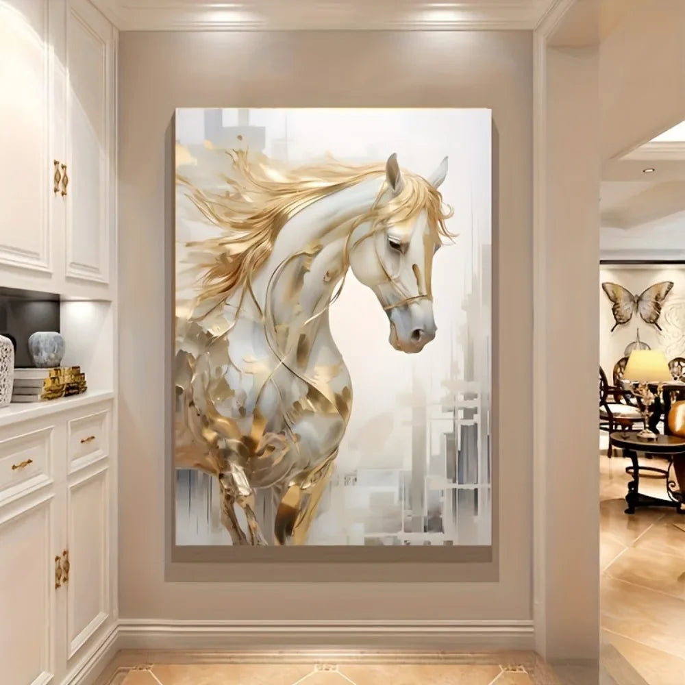 Modern Retro Golden Horse Painting