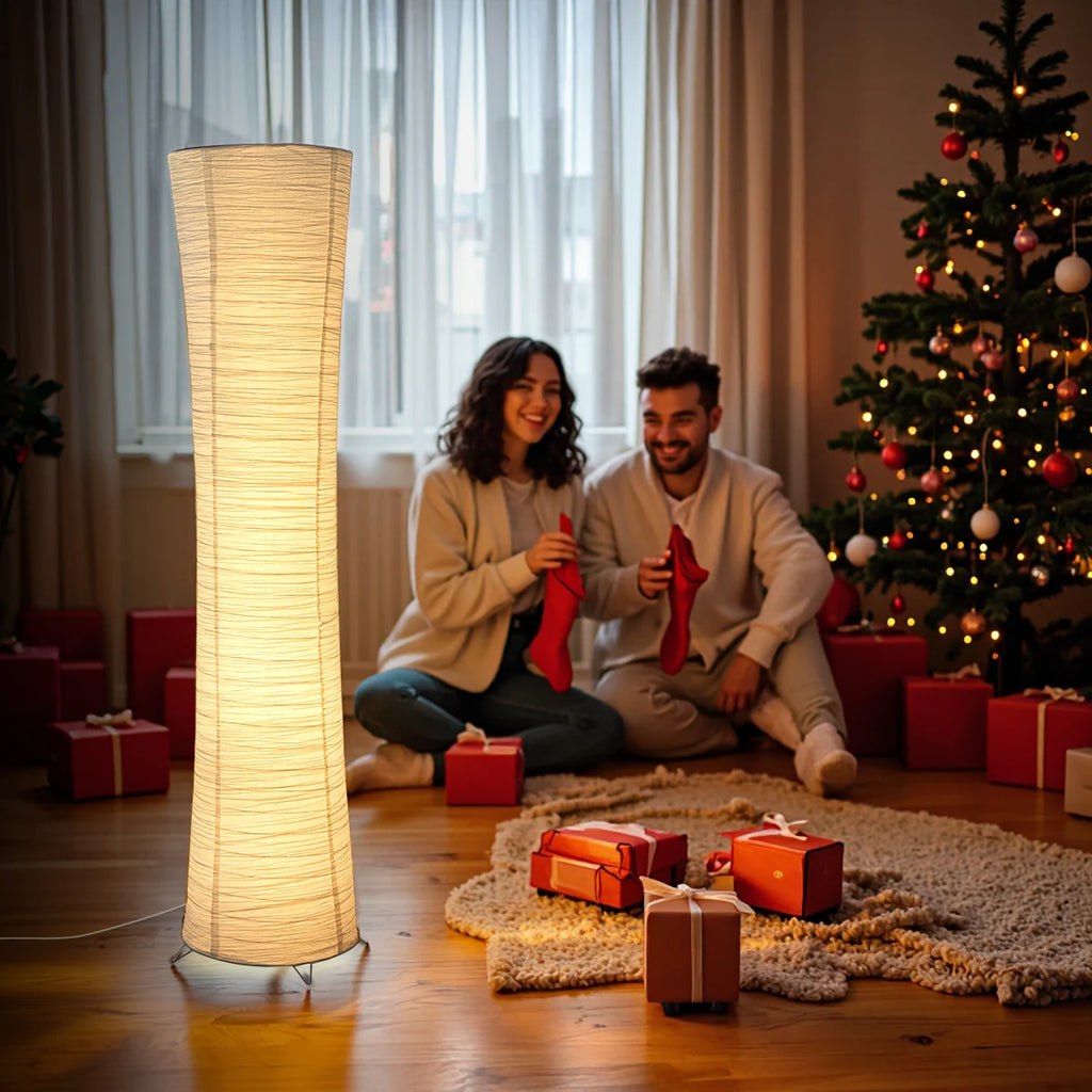 Paper & Chrome-Pleated Standing Lamp W Light Strip