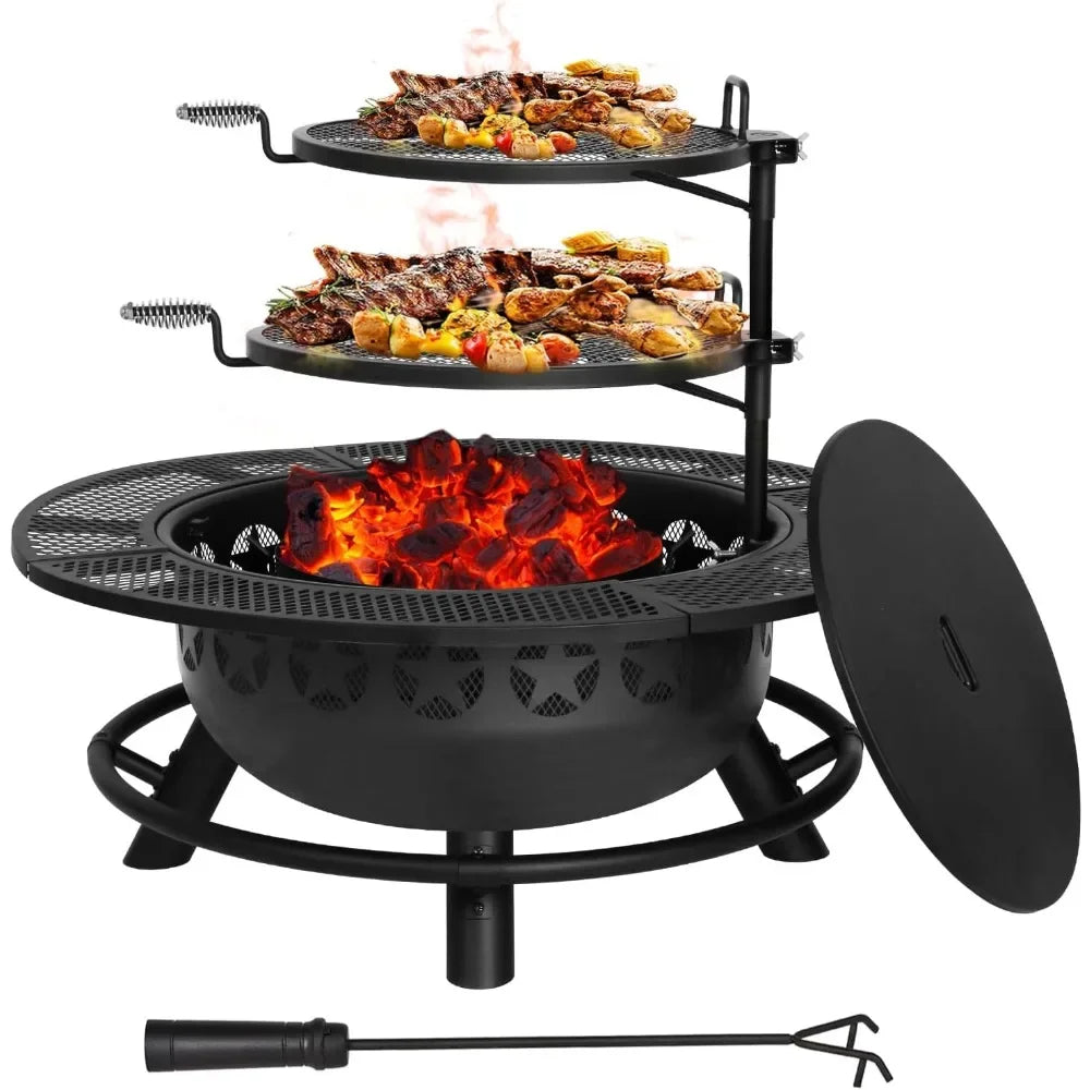 35" Fire Pit With 2 Cooking Grate & Charcoal Pan