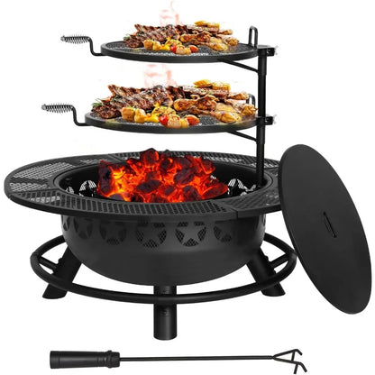 35" Fire Pit With 2 Cooking Grate & Charcoal Pan