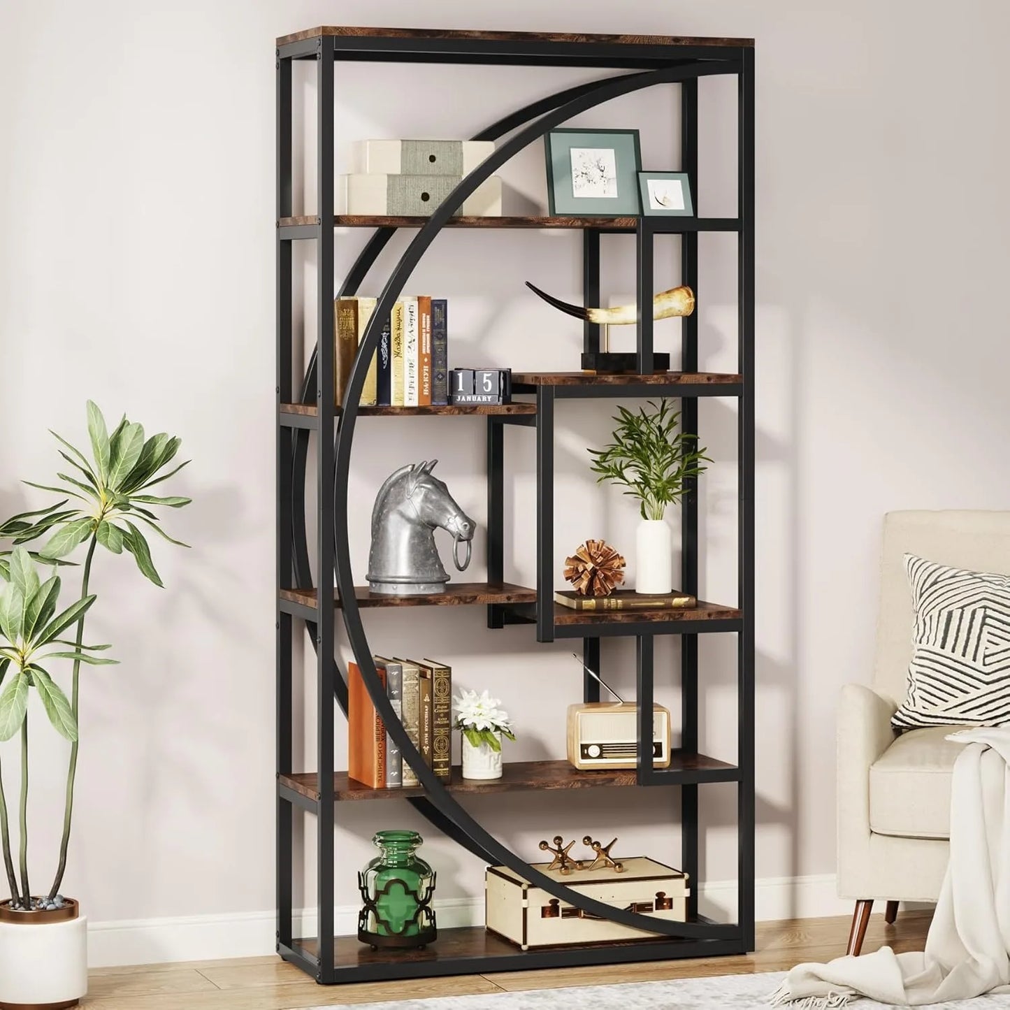 Bookshelf, Industrial 5-Tier Etagere Bookcase