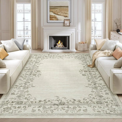 Floral Bordered Large Area Rug