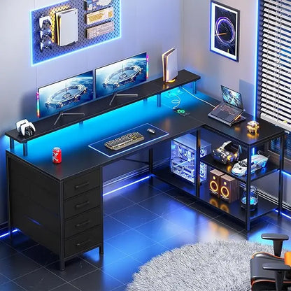 Gaming Desk With Lights & Power Outlets