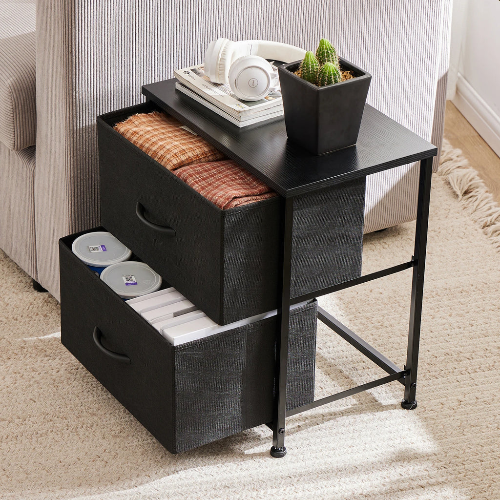 JHK Nightstand 2 Fabric Drawers Cabinet Furniture