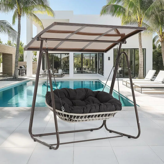 2Person Porch Swing With Adjustable Hardtop Canopy