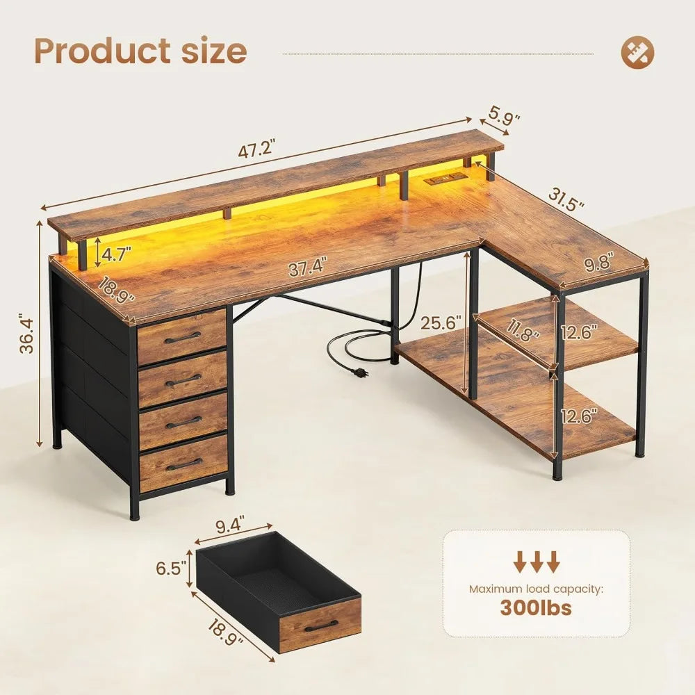 Gaming Desk With Lights & Power Outlets