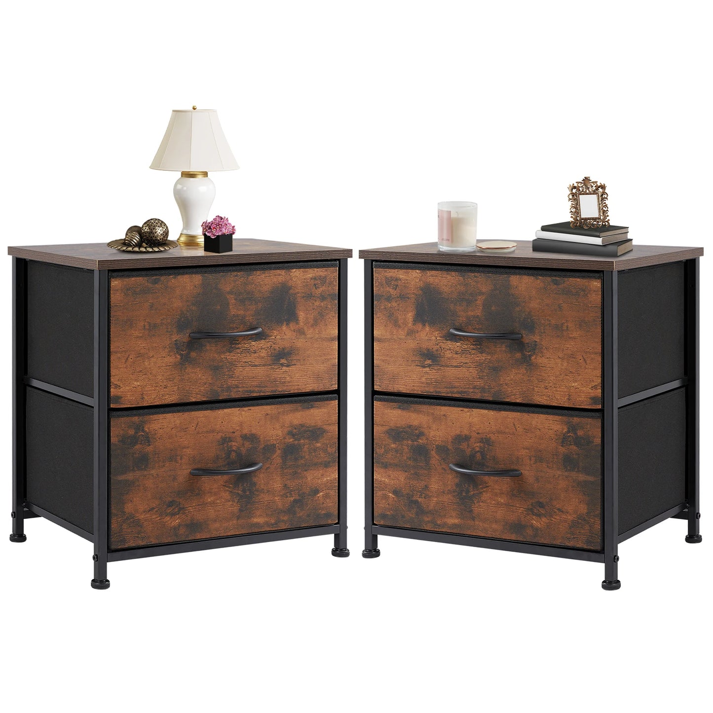 JHK Nightstand 2 Fabric Drawers Cabinet Furniture