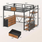 Full Size Loft Bed WDesk Storage Stairs 6 Drawers