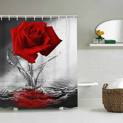 Red Rose Four-piece Shower Curtain Set