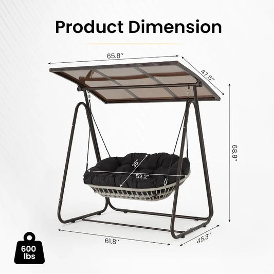 2Person Porch Swing With Adjustable Hardtop Canopy