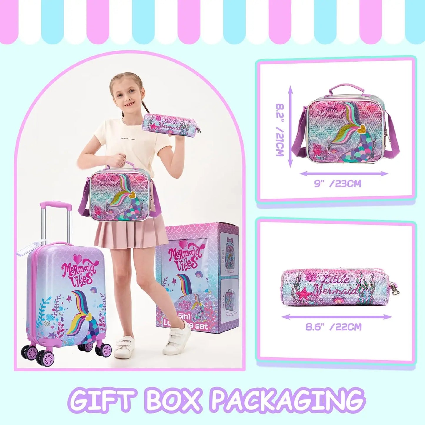 Pink Mermaid Kids Luggage Set