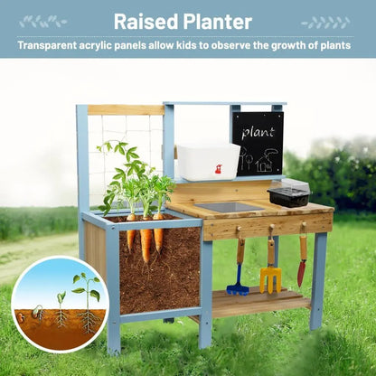 Kids Potting Bench Activity Wooden Table With Sink