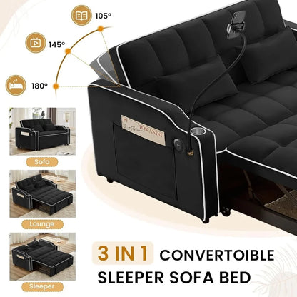 Modern 3-in-1 Convertible Velvet Sleeper Sofa Bed