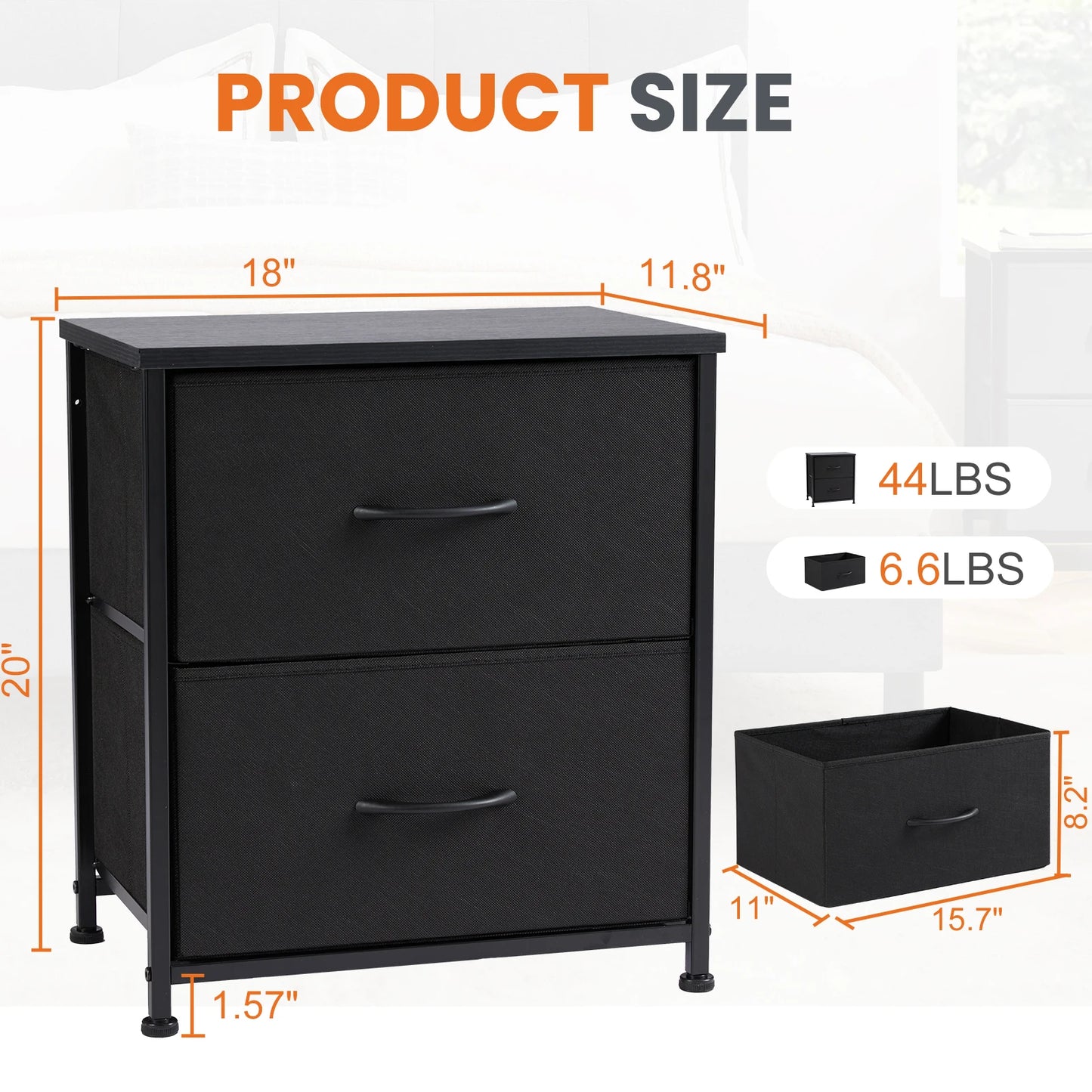 JHK Nightstand 2 Fabric Drawers Cabinet Furniture