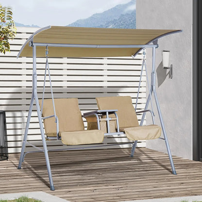 Porch Swing With Canopy Pivot Storage Table