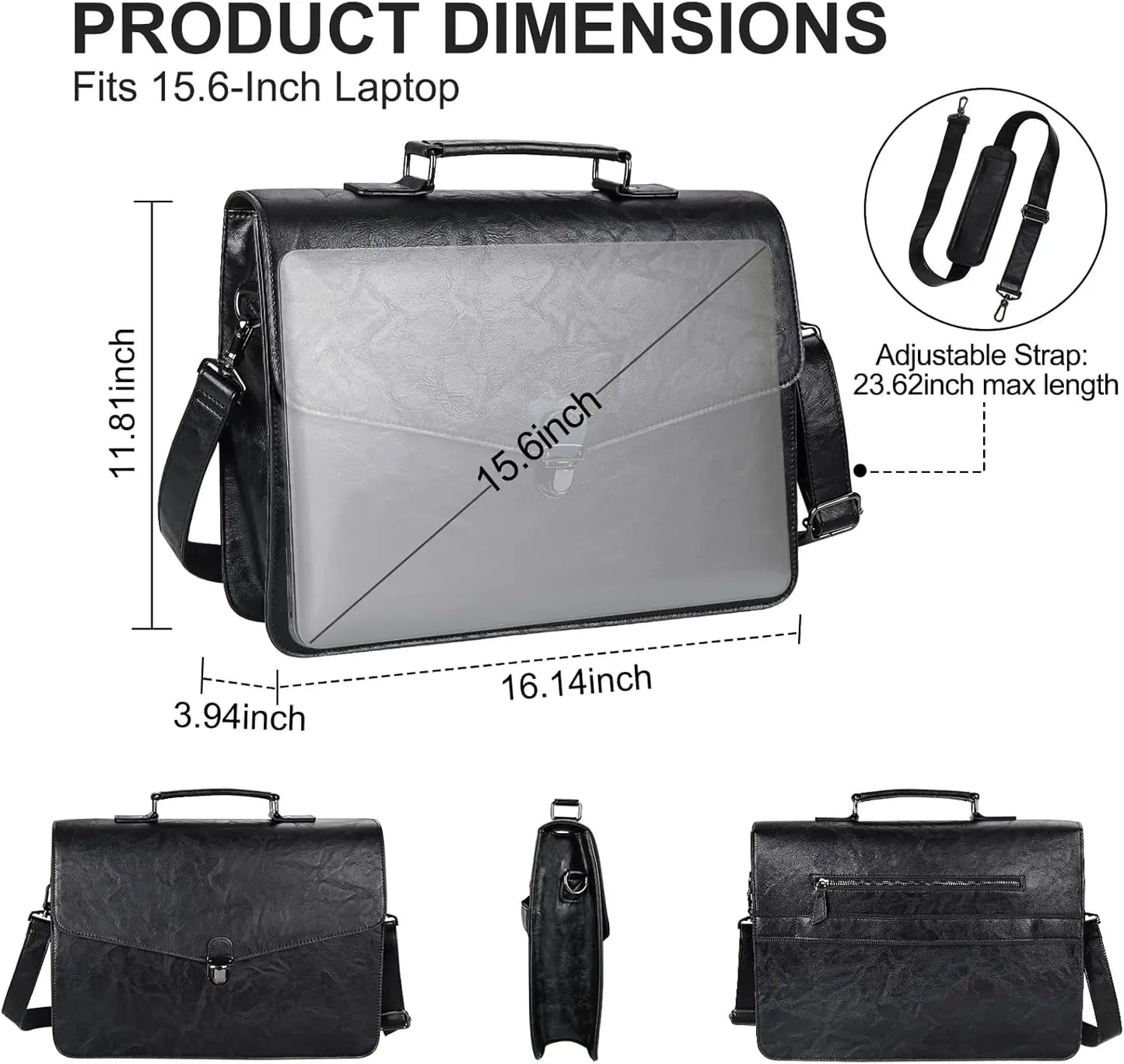 Leather Briefcase 15.6 Inch Laptop Messenger Bag