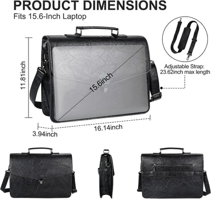 Leather Briefcase 15.6 Inch Laptop Messenger Bag