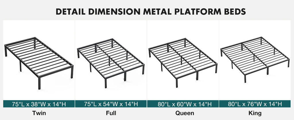 JHK Basic Bed Frame Metal Platform 350LBS