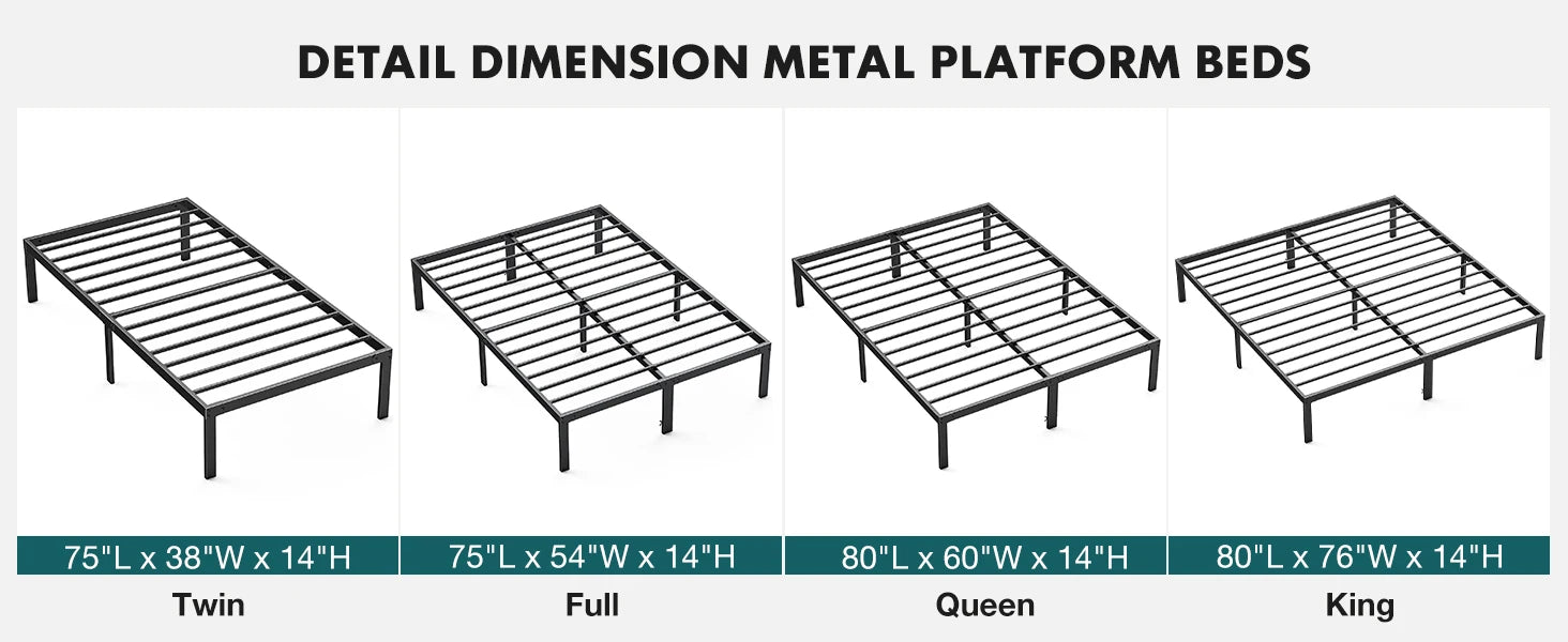 JHK Basic Bed Frame Metal Platform 350LBS