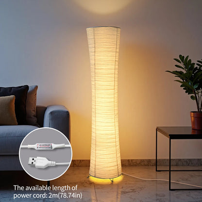 Paper & Chrome-Pleated Standing Lamp W Light Strip