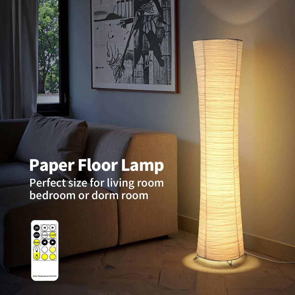 Paper & Chrome-Pleated Standing Lamp W Light Strip