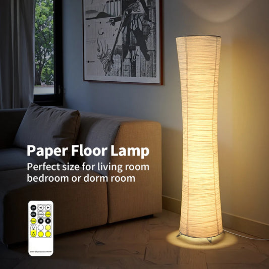 Paper & Chrome-Pleated Standing Lamp W Light Strip