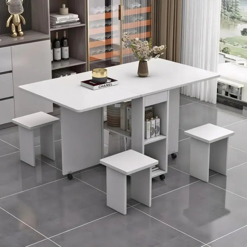 Space Saving Foldable Dining Table WStorage And Wheels