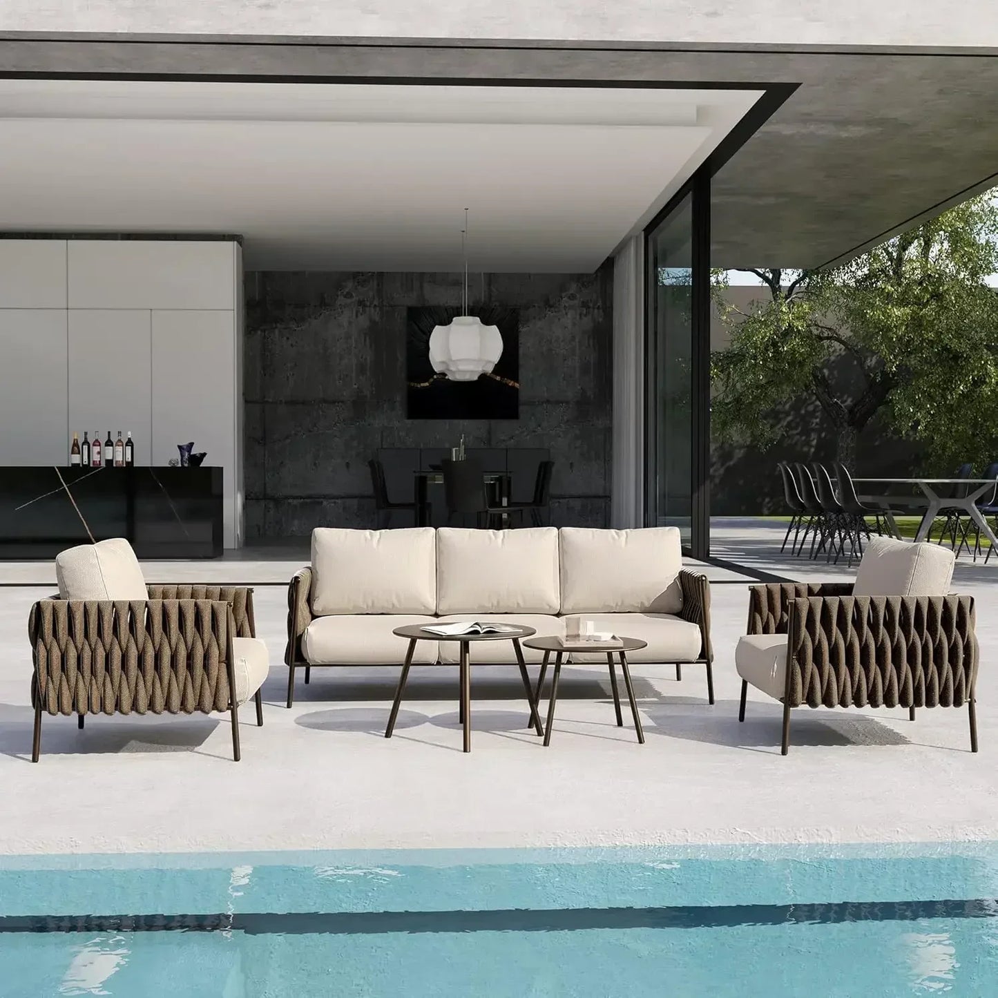 Patio Sofa Set With Two Round Coffee Table