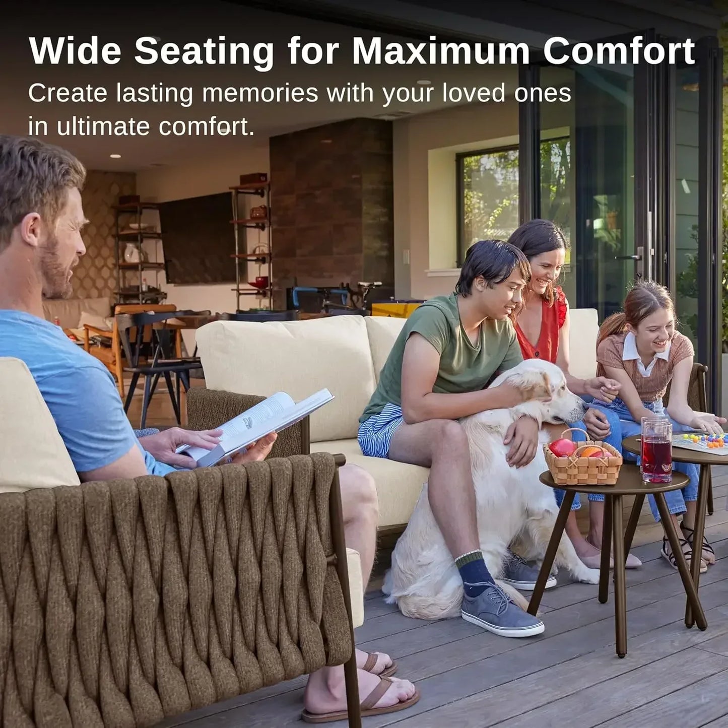 Patio Sofa Set With Two Round Coffee Table