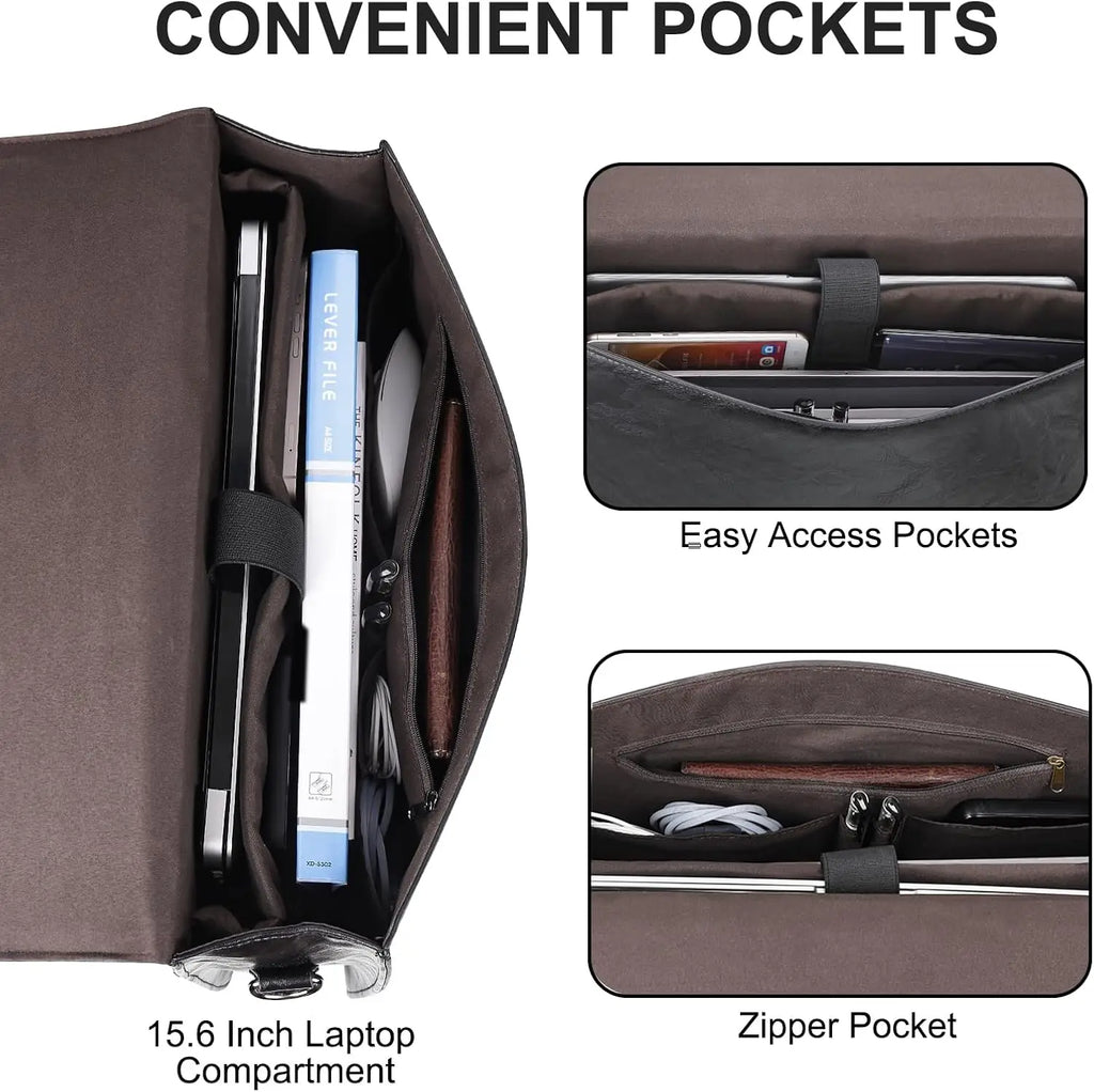 Leather Briefcase 15.6 Inch Laptop Messenger Bag