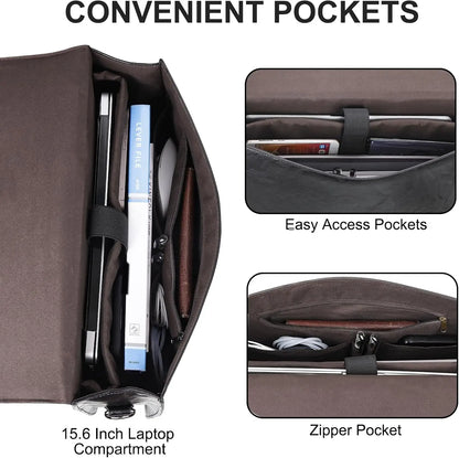 Leather Briefcase 15.6 Inch Laptop Messenger Bag