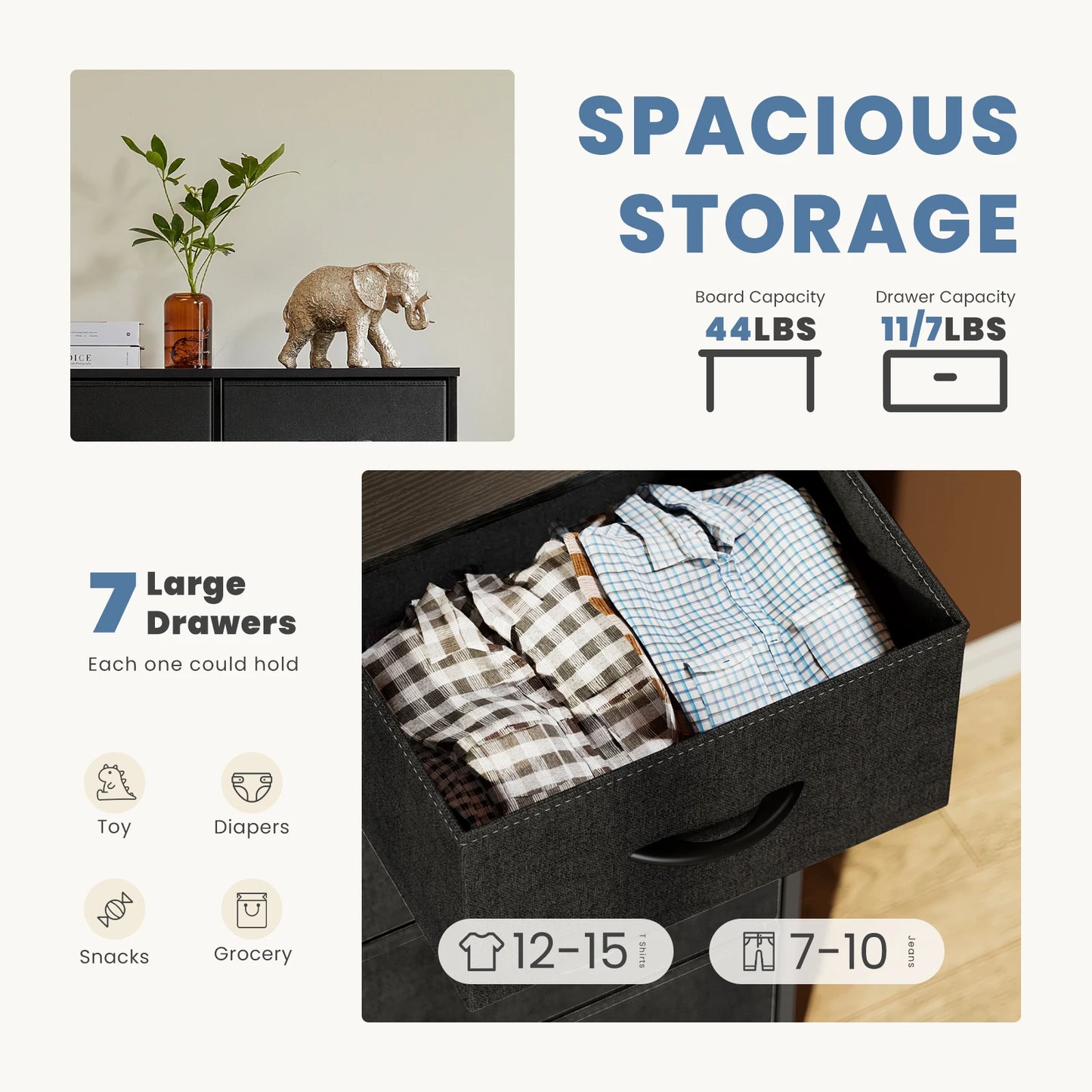 JHK Dresser With 7 Fabric Drawers Organizer