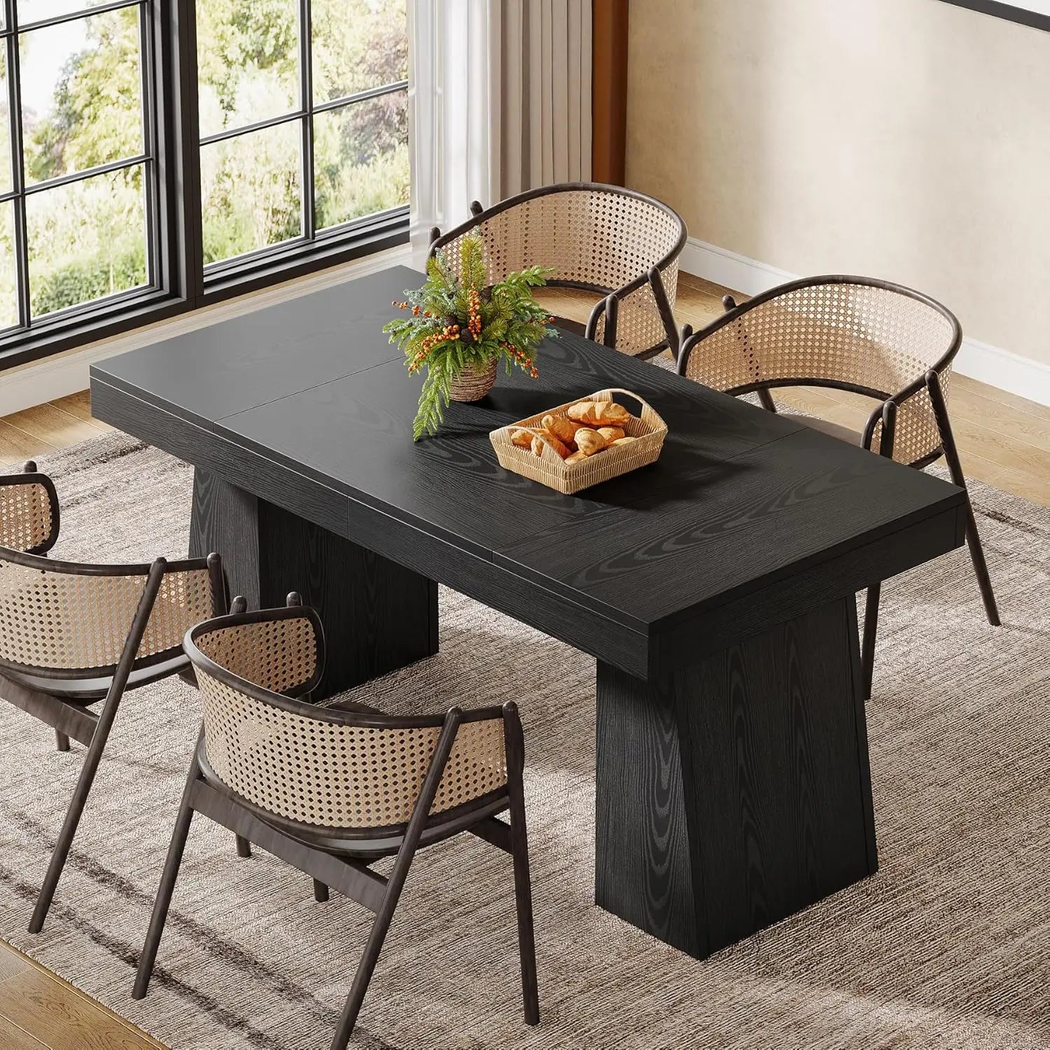Mid-Century Modern Dining Table With Double Pedestal